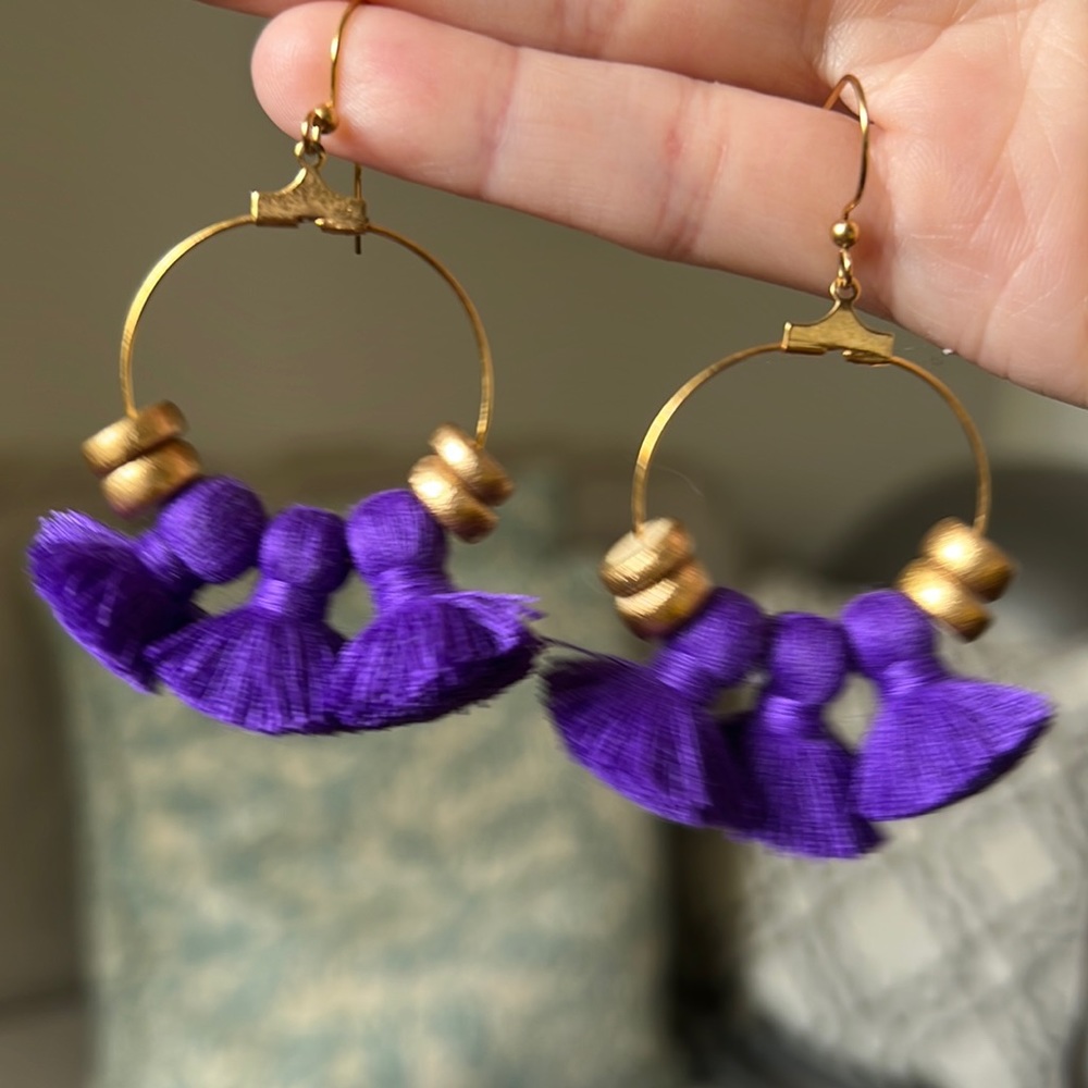 REB-L Creative dark purple tassel hanging hoop earrings